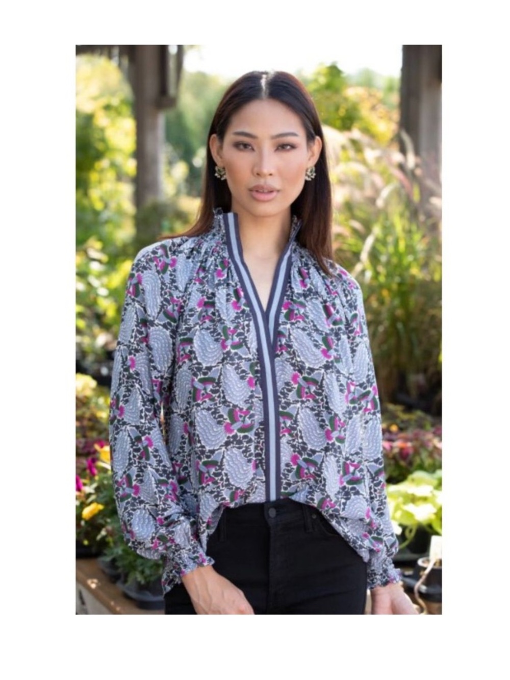Rungolee 100% Silk Aspen Printed Full Sleeve Blouse Size XS